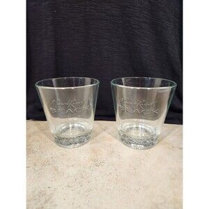 Crown Royal Black Whiskey Glasses Set of 2 Etched Lowball Rocks Tumbler